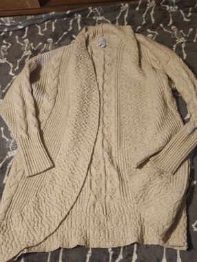 Pink Rose Cream Cable Knit Open Shawl Cardigan